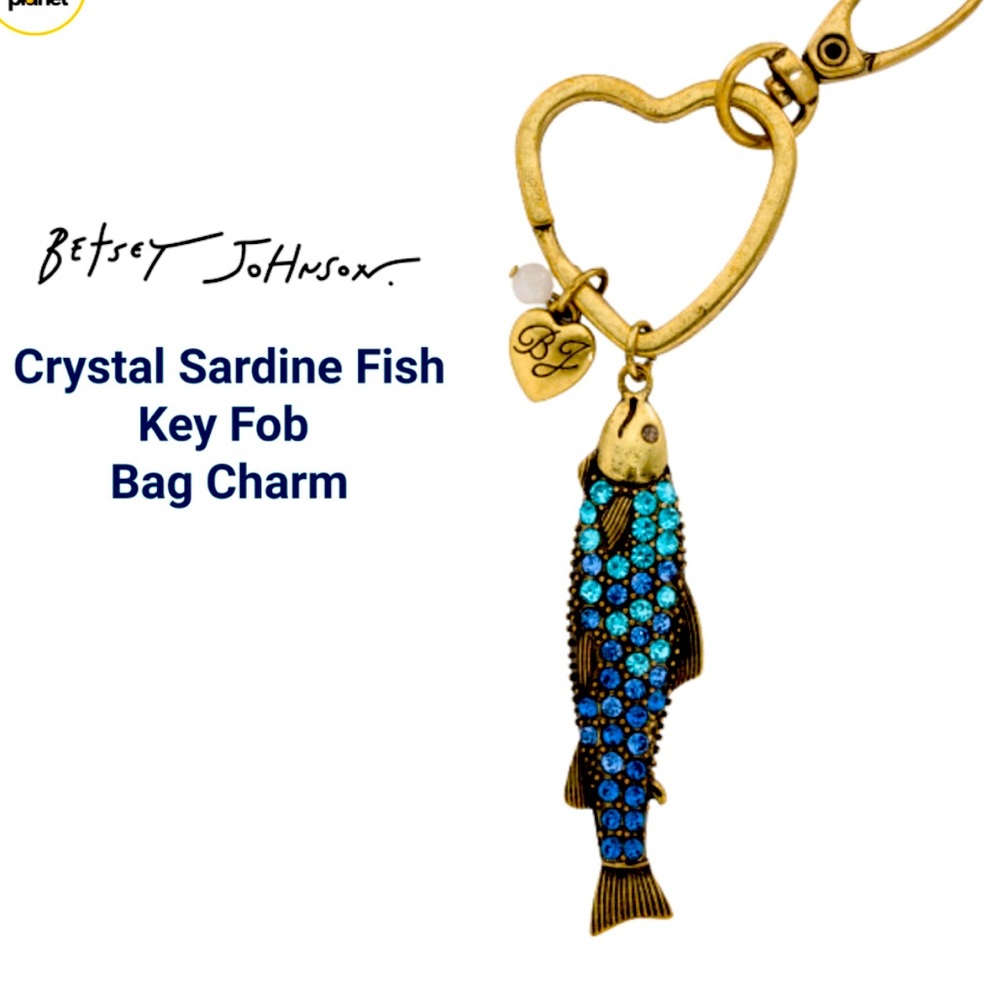 NEW BETSEY JOHNSON GOLD TONE FISH KEY CHAIN/ BAG CHARM